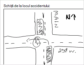 Schiță desenată de mână a unei scene de accident de mașină