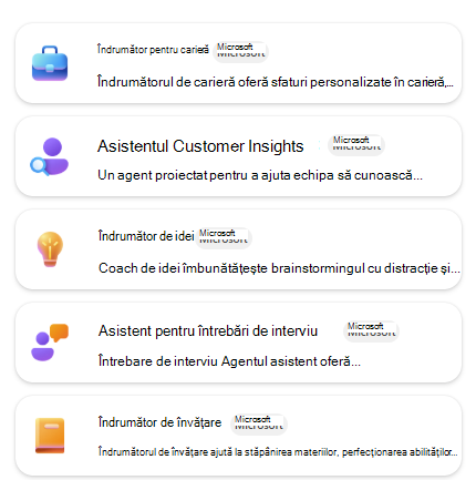 O listă de agenți predefiniți pentru șabloane