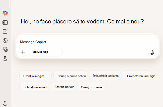 Captură de ecran afișând versiunea gratuită de Copilot pentru utilizatorul care nu s-a conectat