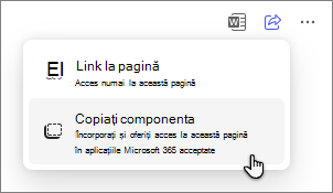Pagini Copilot share a page option of copy component.