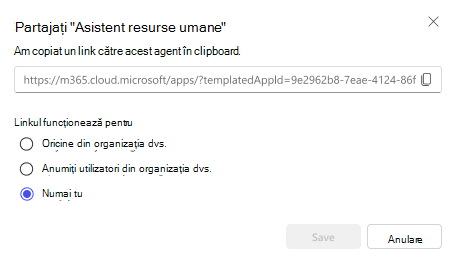 O captură de ecran cu opțiunile pentru distribuirea unui agent