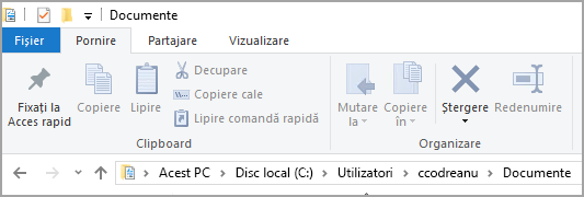 Locația folderului Documente implicit