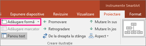Afișează butonul Adăugare formă din Instrumente SmartArt