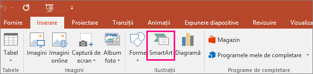 Afișează butonul SmartArt din fila Inserare