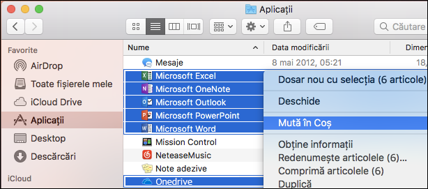 Mutați aplicațiile Office în coșul de gunoi