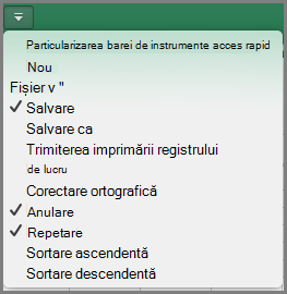 Office 2016 pentru Mac - Particularizarea meniului Barei de instrumente Acces rapid