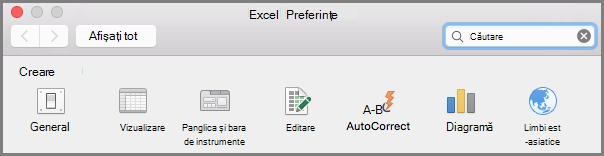 Preferințe ale barei de instrumente din panglică din Office 2016 pentru Mac