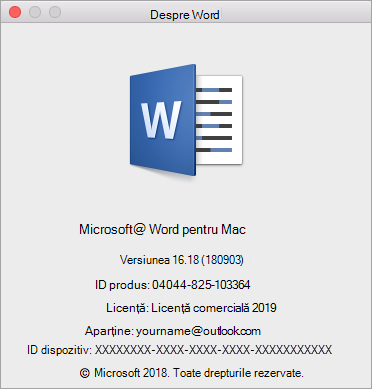 Despre caseta de dialog Word