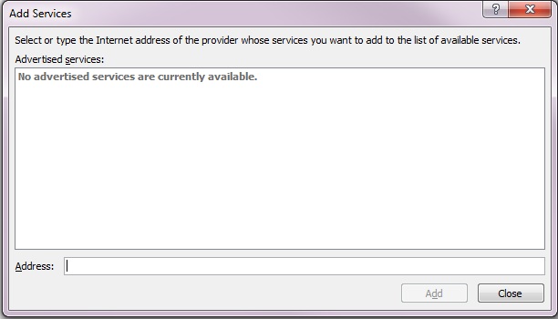 Screenshot of Add Services box that is part of the Research Options