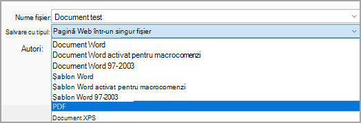 Imagine afișând selecția de PDF (*.pdf) din meniul vertical