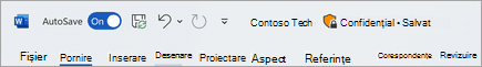 Captură de ecran a barei de titlu a unui fișier cu o etichetă Confidențial.