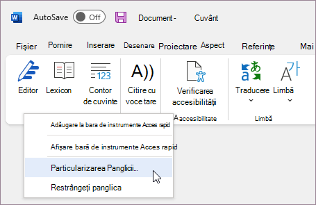 Selectați Particularizare Panglică