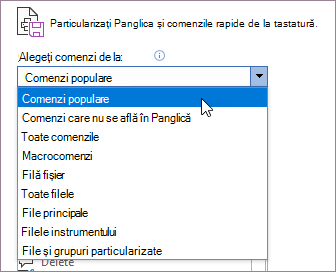 Selectați comenzile