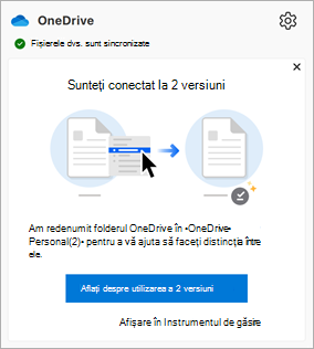 un mesaj care apare în Centrul de activitate OneDrive