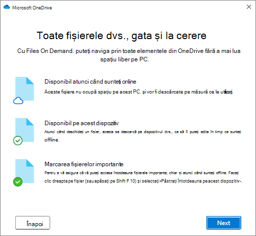 Ecranul Files on Demand din expertul Bun venit la OneDrive