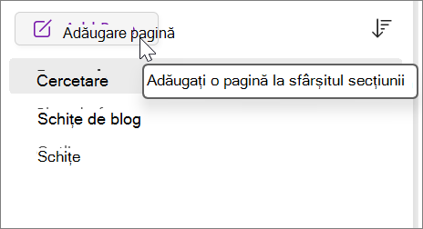 Selectați pentru a adăuga o pagină la sfârșitul secțiunii