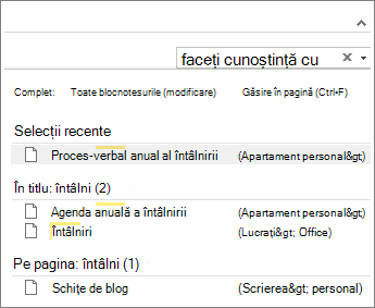 Utilizați Căutarea pentru a căuta note din orice loc din OneNote.