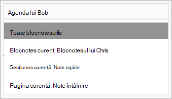 Ajustarea domeniului de căutare în OneNote pentru Windows 10.