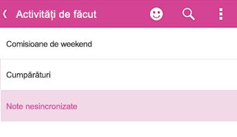 O notă nesincronizată în OneNote pentru Android