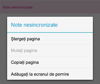 Meniul Notă din OneNote pentru Android