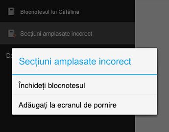 Comanda Închidere blocnotes din OneNote pentru Android