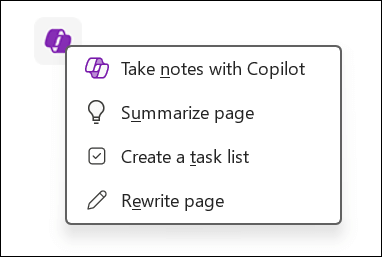 Accesarea caracteristicii Copilot pe pânză în OneNote