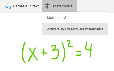 Opțiunea buton Matematică în OneNote pentru Windows 10