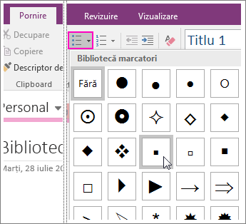 Captură de ecran cu adăugarea de marcatori pe o pagină din OneNote 2016.