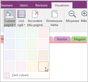 Screenshot of the Page Color button in OneNote 2016.