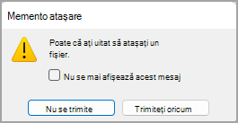 Imagine a casetei de dialog Memento atașare.