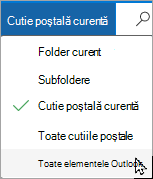 Utilizați meniul vertical pentru a selecta o altă cutie poștală sau un alt subfolder.