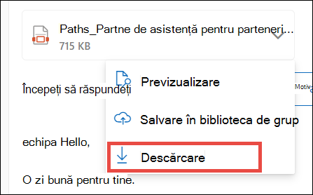 Descărcare atașare pentru noul Outlook