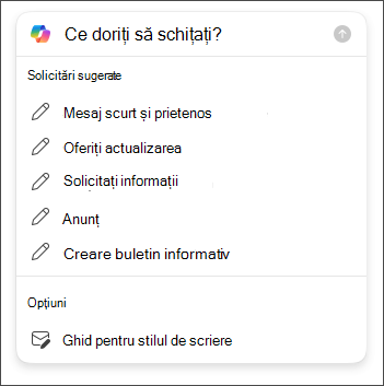 Opțiuni de lungime și ton de ales atunci când schițați mesaje de e-mail în Outlook cu Copilot