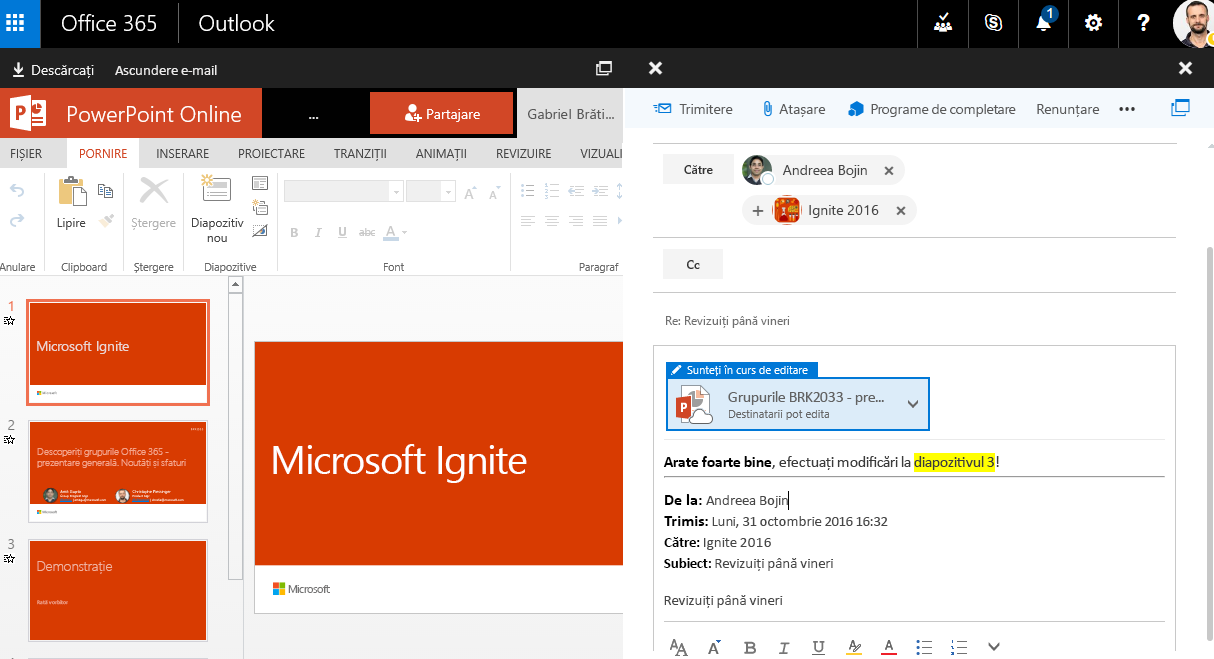 Captură de ecran cu atașări de e-mail
