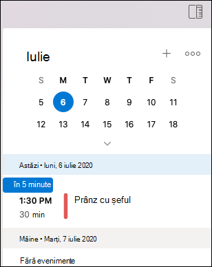 Meniul Ziua mea pentru Outlook Mac.