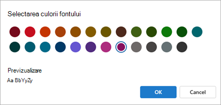 Captură de ecran a setării Selectarea culorii fontului în Setarea Formatare condiționată