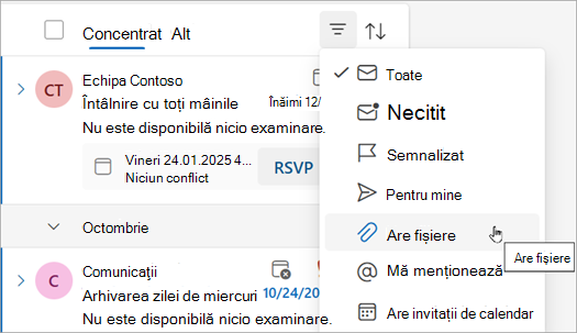 Selectați are fișiere pentru a găsi toate mesajele cu atașări.