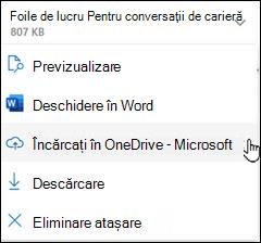 fereastra nouă de încărcare în OneDrive din Outlook