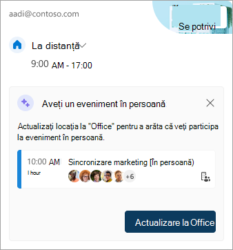 Captură de ecran care afișează actualizarea locației de lucru