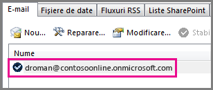 Un cont din caseta de dialog Setări cont din Outlook 2013