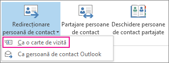 Redirecționarea unei persoane de contact sub formă de carte de vizită