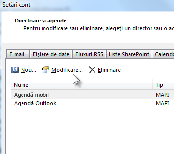 Faceți clic pe agenda pe care o doriți, apoi faceți clic pe Modificare.