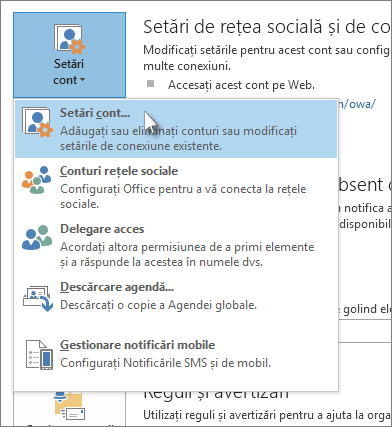 Faceți clic pe Fișier > Setări > cont Setări cont