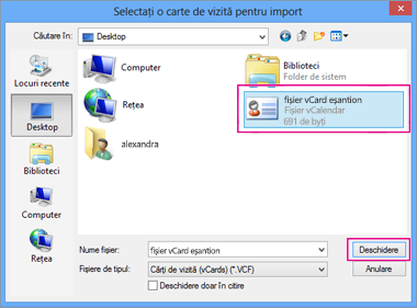 Alegeți fișierul vCard pe care doriți să îl importați în .csv.