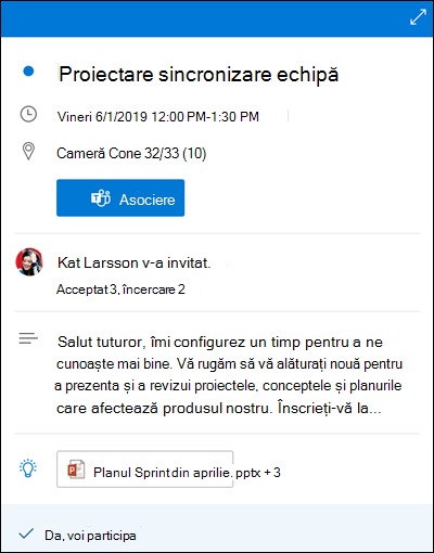 Calendar previzualizare pentru Outlook pentru web.