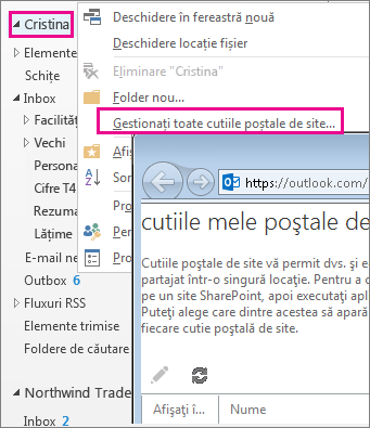 Gestionarea cutiilor poștale de site