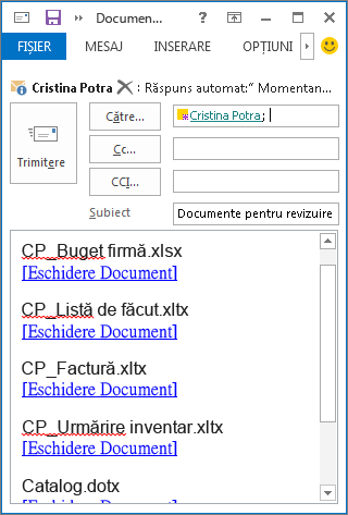 Linkuri la documente într-un mesaj de e-mail