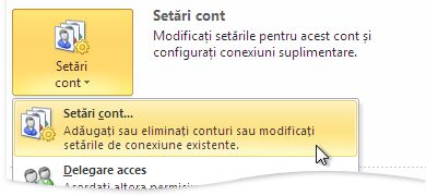 Setări cont în vizualizarea Backstage