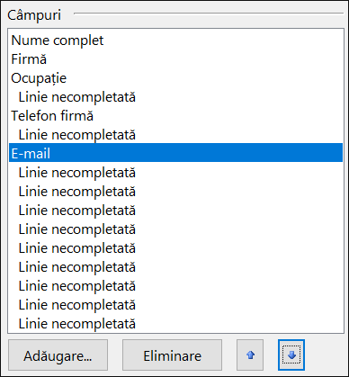 Puteți muta câmpurile din cartea de vizită electronică.