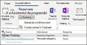 Puteți imprima o listă de participanți la întâlnire și starea lor de răspuns.